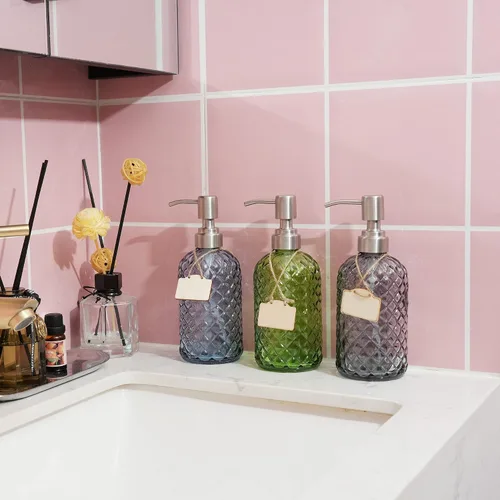 Vista 6 de Dispensador de jabón de vidrio para manos y platos de baño y cocina con bomba de acero inoxidable 304 a prueba de óxido (gris)