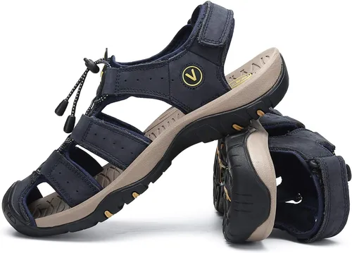 Vista 6 de FLARUT - Sandalias deportivas para hombre, sandalias para senderismo y exteriores, diseño informal de cuero con punta cerrada, sandalias atléticas