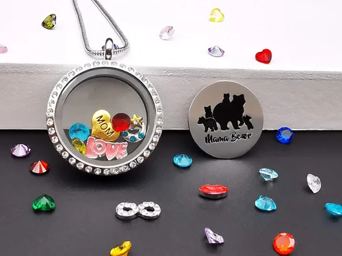 Vista 3 de Collar con colgante para mamá medallón flotante con 24 piedras natales y abalorios para mujeres y niñas regalo para madre
