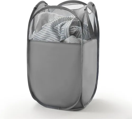 Vista 26 de Cesta de malla desplegable para ropa sucia con asas duraderas - Cesta plegable portátil para dormitorio, baño y viajes (negro)
