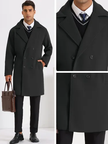 Vista 4 de Lars Amadeus Abrigo largo con solapa de muesca para hombre, abrigo clásico de doble botonadura de color sólido