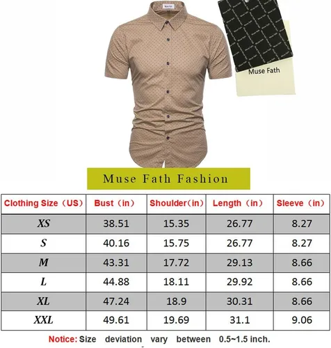 Vista 6 de MUSE FATH Camisa de vestir estampada para hombre, de algodón, casual, de manga corta, ajuste regular