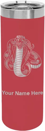 Vista 8 de LaserGram Vaso delgado aislado al vacío de 22 onzas, serpiente cobra, grabado personalizado incluido (negro)