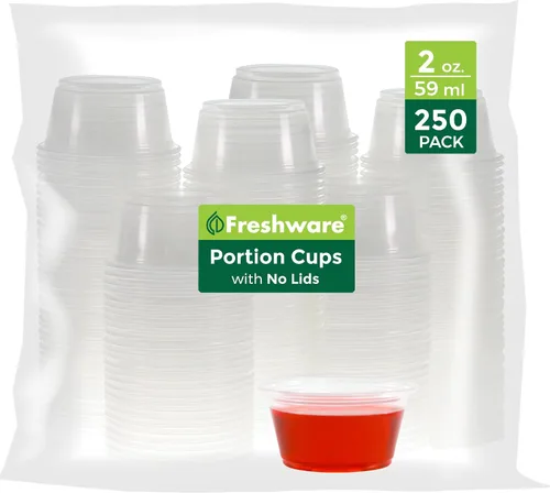 Vista 10 de Freshware Vasos de plástico para porciones (sin tapas) [4 onzas, 250 unidades] Vasos de plástico desechables para preparación de comidas, aderezos