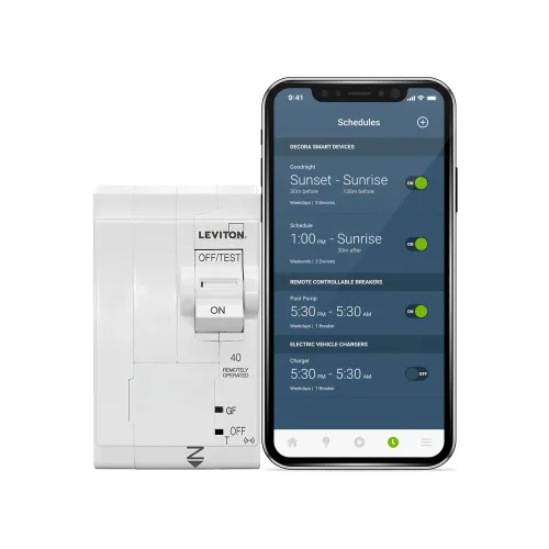 Vista 11 de Leviton Disyuntor inteligente de 2ª generación con control remoto, GFCI, 1 polo, 20 amperios, 120 voltios, clasificación de interrupción de 10kA
