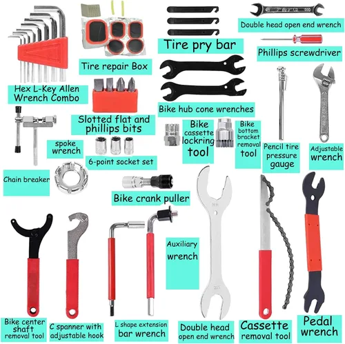 Vista 2 de Kit de herramientas para bicicleta con estuche de almacenamiento, juego de herramientas de reparación de bicicletas de 48 piezas, caja