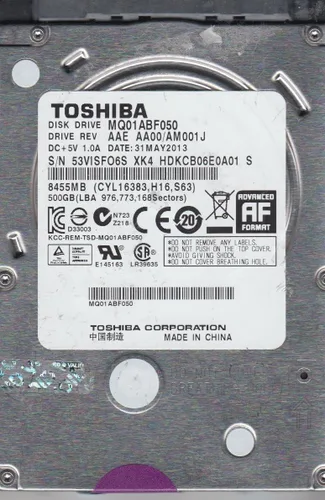 Vista 3 de Toshiba MQ01ABF050 500 GB 2.5" Disco duro interno desnudo/OEM