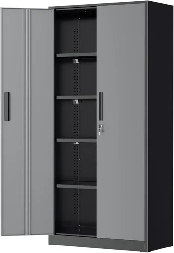 Vista 16 de Greenvelly Armario de almacenamiento de metal con cerradura, gabinete de garaje de metal de 71 pulgadas con 2 puertas y 4 estantes ajustables