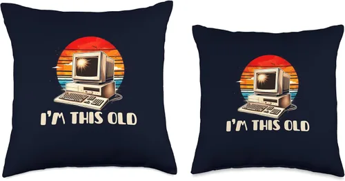 Vista 3 de 90s Nostalgia Gift Old School Computer Shirts I'm This Old 90s Computer Nerd Geek - Almohada de cumpleaños retro divertida de 16 x 16 pulgadas