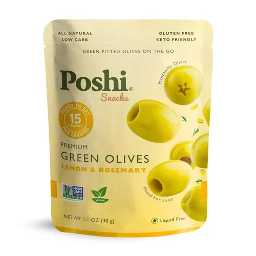 Vista 16 de Poshi Olives + Veggies Variedad de aceitunas enteras sin hueso de 4 sabores Poshi 4 sabores Vegano, Kosher, sin gluten + Snacks saludables