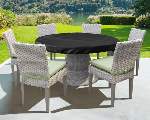 Vista 5 de Funda de mesa redonda para exteriores, impermeable, resistente a los rayos UV, para mesas de patio de 28 pulgadas de diámetro, protector