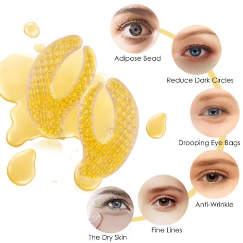 Vista 3 de Parches dorados de hidrogel para ojos, almohadillas de gel de colágeno para debajo de los ojos, reduce las arrugas, ojos hinchados, ojeras, bolsas