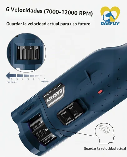 Vista 2 de Casfuy Molinillo de uñas para perro silencioso - (45db) Pulidora de uñas para mascotas de 6 velocidades con 2 luces LED para perros/gatos grandes