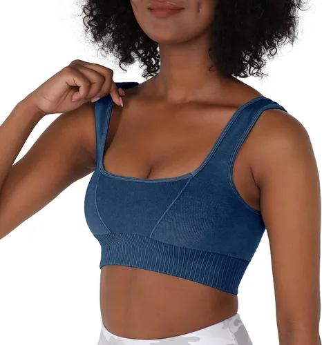 Vista 3 de ODODOS Sujetador deportivo sin costuras con cuello cuadrado para mujer, camiseta sin mangas acanalada, casual, espalda baja