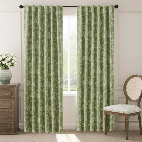 Vista 28 de jinchan Cortinas Opacas Florales para Dormitorio, 63 Pulgadas de Largo Cortinas Opacas con Estampado de Flores, Estilo Campo Francés con Pestañas