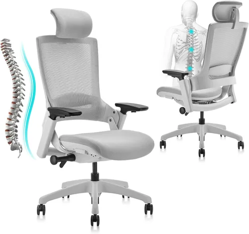 Vista 15 de CLATINA - Silla ejecutiva ergonómica giratoria, con reposabrazos 3D de altura ajustable y respaldo lumbar, tapizada, ideal para hacer trabajos