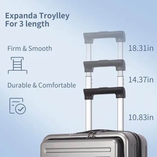 Vista 7 de TydeCkare Equipaje de mano de 20 pulgadas con bolsillo frontal con cremallera, 45L, maleta rígida ligera de ABS + PC con bloqueo TSA y ruedas