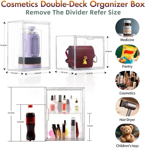 Vista 3 de starogegc Paquete de 2 organizadores de maquillaje, organizador de baño acrílico de gran capacidad, cubos organizadores de cosméticos transparentes
