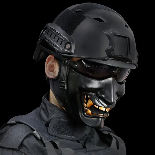 Vista 6 de Disfraz de Halloween Cosplay BB Gun Evil Demon Monster Kabuki Samurai Hannya Oni Half Cover Airsoft y máscara de utilería