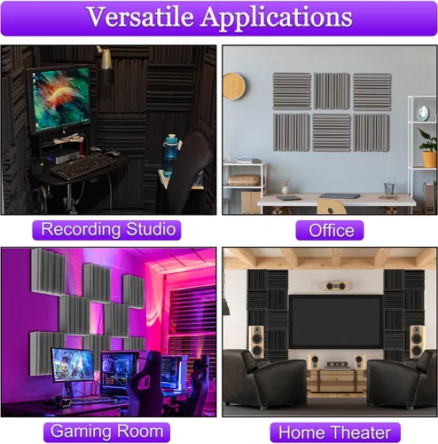 Vista 5 de TroyStudio Paneles de Espuma Acústica Autoadhesivos, 12 X 12 X 2 Pulgadas, 6 Piezas Espuma Absorbente de Sonido de Banda Ancha, Baldosas de Relleno