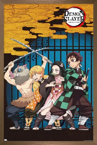 Vista 14 de Trends International Demon Slayer - Póster de pared de arte grupal, 14.725 x 22.375 pulgadas, versión enmarcada de madera de granero