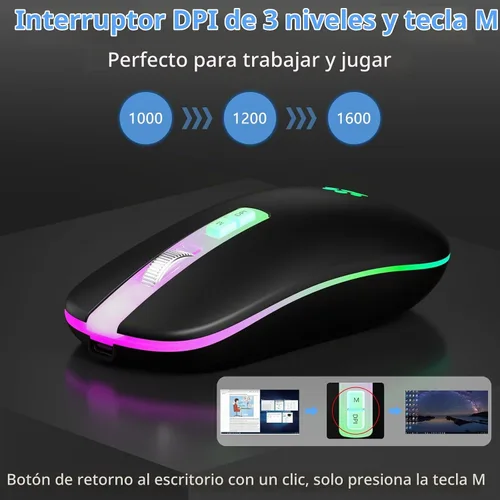 Vista 2 de KARFUN Ratón inalámbrico, ratón de computadora delgado portátil con retroiluminación LED para portátil, PC, computadora, MacBook, iPad, Chromebook
