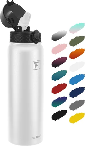 Vista 17 de Fanhaw Botella de agua de acero inoxidable aislada para niños de 20 onzas con tapa con popote, a prueba de fugas y antipolvo, botella de uso diario