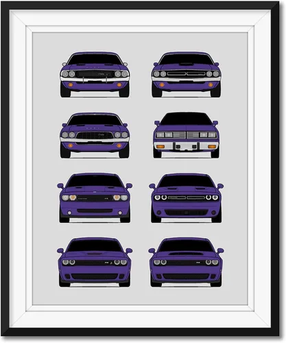 Vista 21 de Custom Car Posters Póster hecho a mano compatible con Dodge Challenger Generations e impresión de Challenger SRT, multicolor, impresión metálica