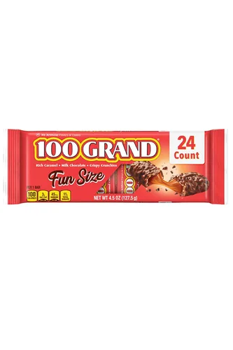 Vista 10 de 100 Grand Barras de chocolate con leche crujiente con caramelo, de tamaño completo envueltas individualmente, 1.5 oz cada una, caja a granel de 18