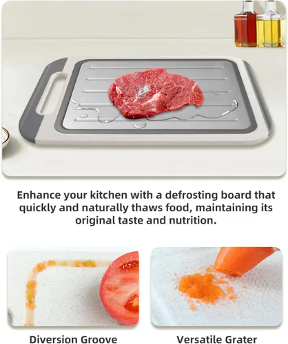 Vista 3 de Tabla de cortar de acero inoxidable, tabla de cortar carne de doble cara para cocina, acero inoxidable/paja de trigo pp tabla de cortar grande