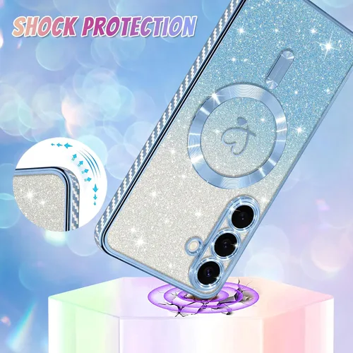 Vista 261 de Bonoma - Funda compatible con Samsung Galaxy S21 Plus, diseño de corazón con purpurina, color rosa Support for MagSafe, Plating Magnetic Case TPU