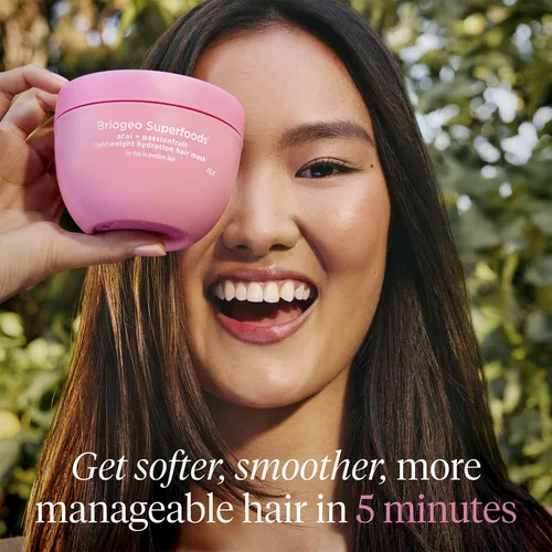 Vista 5 de Briogeo Superfoods Acai + Passionfruit - Mascarilla ligera de hidratación para cabello fino, acondicionador profundo para cabello fino, aumenta