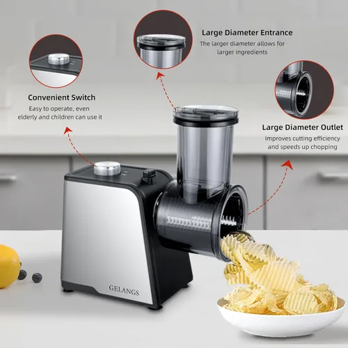 Vista 5 de Cortador eléctrico de verduras 5 en 1, rallador de queso eléctrico de 300 W, tirador de ensalada, control fácil de un toque, rallador eléctrico