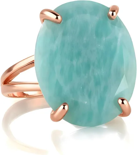 Vista 3 de Elegantes anillos simples para mujer, increíble anillo ovalado de amazonita, anillo de gema de 0.64 x 0.78 pulgadas, fiesta, compromiso, boda