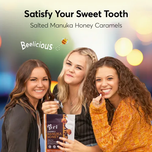 Vista 2 de P.R.I Caramelos salados con miel de Manuka, dulce y masticable, todo natural, 4 onzas
