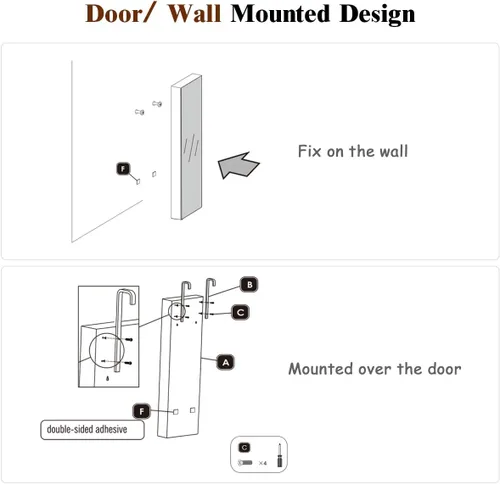 Vista 8 de Giantex Armario de joyería para puerta de pared con espejo de longitud completa, 2 LED con cerradura grande organizador de joyas con espejo ancho