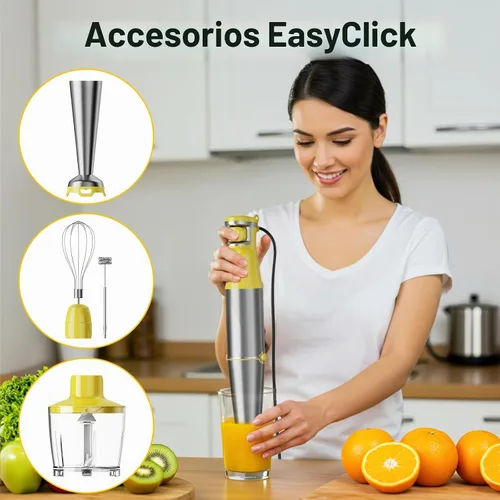 Vista 4 de Batidora de inmersión de mano con cable turelar de 1100W, batidora de mano con disparador de velocidad variable 5 en 1 con picadora, batidor