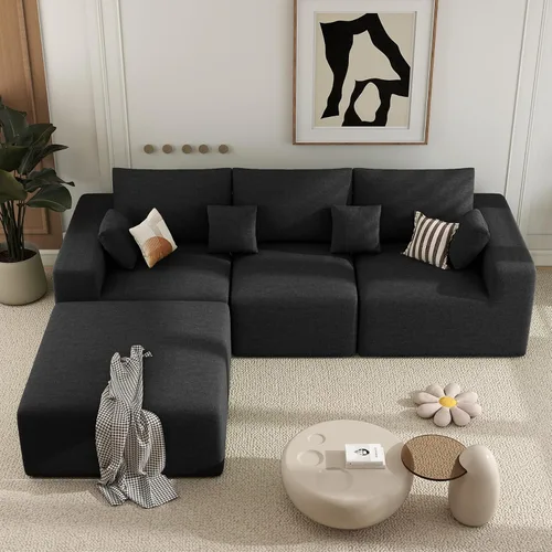 Vista 28 de Sofá modular de 146 pulgadas, sofás de nube convertibles en forma de U para sala de estar con otomana, juego de sofá de pana de 6 plazas sin hueso