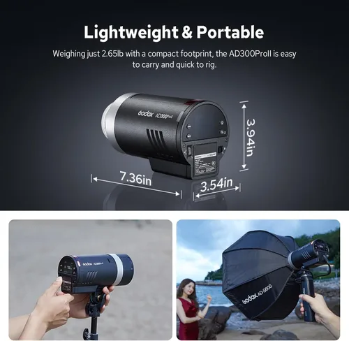 Vista 5 de Godox AD300 Pro II AD300Pro II - Estroboscópico flash para exteriores, 300 Ws 2.4G TTL 1/8000 HSS, 0.01-1.5s Reciclaje, 350 destellos de potencia