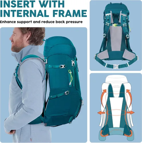 Vista 2 de N NEVO RHINO - Mochila de senderismo con marco interno 50, 60, 65, 70 y 80 L, mochila impermeable para escalar, camping, con cubierta de lluvia