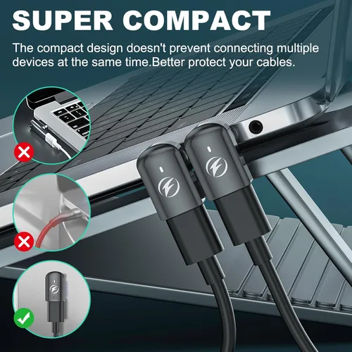 Vista 5 de HanCenDa Adaptador magnético USB C de 90 grados, 2 unidades, adaptador USB C magnético de ángulo recto con transferencia de datos de 40 Gbps PD 140