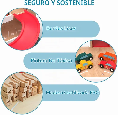 Vista 4 de Juego de juguetes de garaje de madera para niños pequeños de 3 a 5 años
