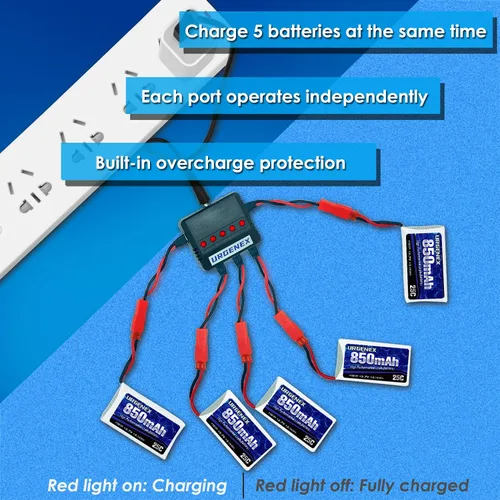 Vista 3 de URGENEX 3.7V Lipo 850mah recargable Lipo con JST Plug X5 cargador para MJX Syma Holy Stone Sky Viper RC Quadcopter Drone X56W X400 X400W X300C X400C