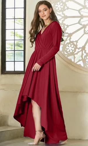 Vista 3 de KOH KOH Vestido de cóctel formal de otoño e invierno con abertura para mujer