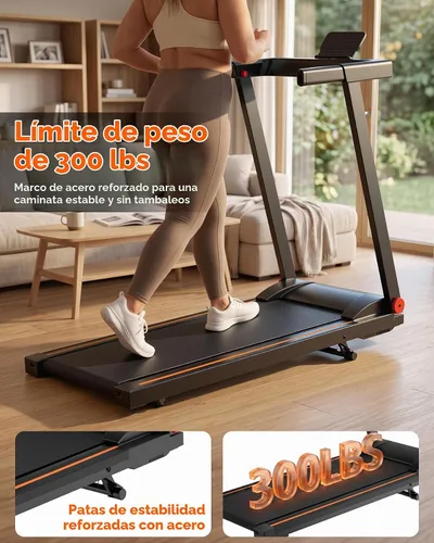 Vista 5 de Caminadora inclinada del 5%, cinta de correr plegable de capacidad de 300 libras para el hogar, almohadilla para caminar con barra de manija 2-Negro