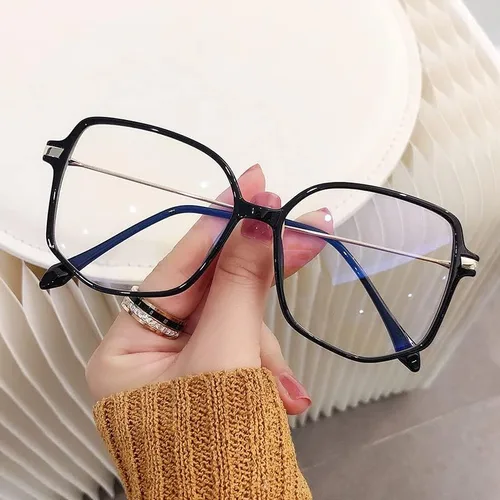 Vista 6 de Teumire Lentes cuadrados de gran tamaño con bloqueo de luz azul para mujeres y hombres, ultraligeros a la moda, marcos nerd, lentes transparentes