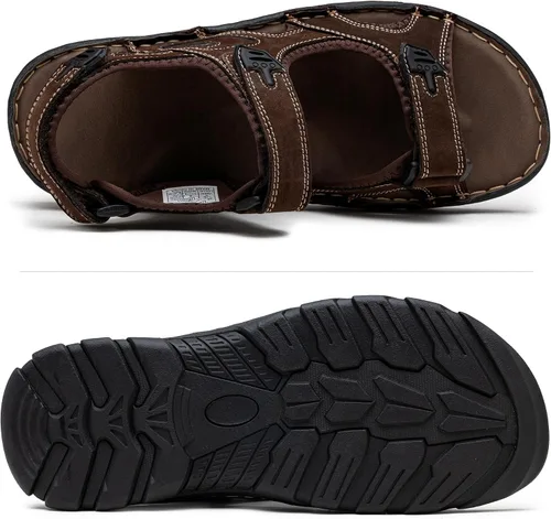 Vista 5 de Jousen Sandalias de cuero para hombre, sandalias de playa con punta abierta, para verano, senderismo, deportes al aire libre