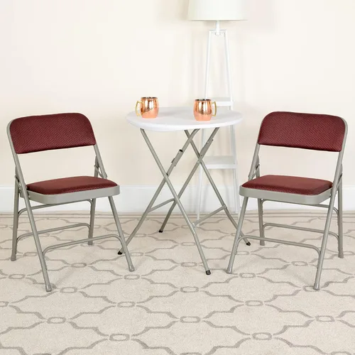 Vista 9 de EMMA + OLIVER Paquete de 2 sillas plegables curvadas de metal de tela con patrón negro Triple Braced, Double-Hinged, Fabric Upholstery