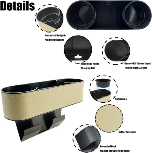 Vista 5 de Organizador Expansor de Portavasos para Auto, Organizador Multifuncional de Portavasos con Cubierta de Piel Sintética, Caja de Almacenamiento