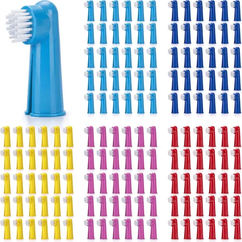 Vista 8 de Nuenen 150 cepillos de dientes para perros, cepillos dentales de doble cabeza, kit de cepillado de dientes de cachorro, cepillo de dientes de mango